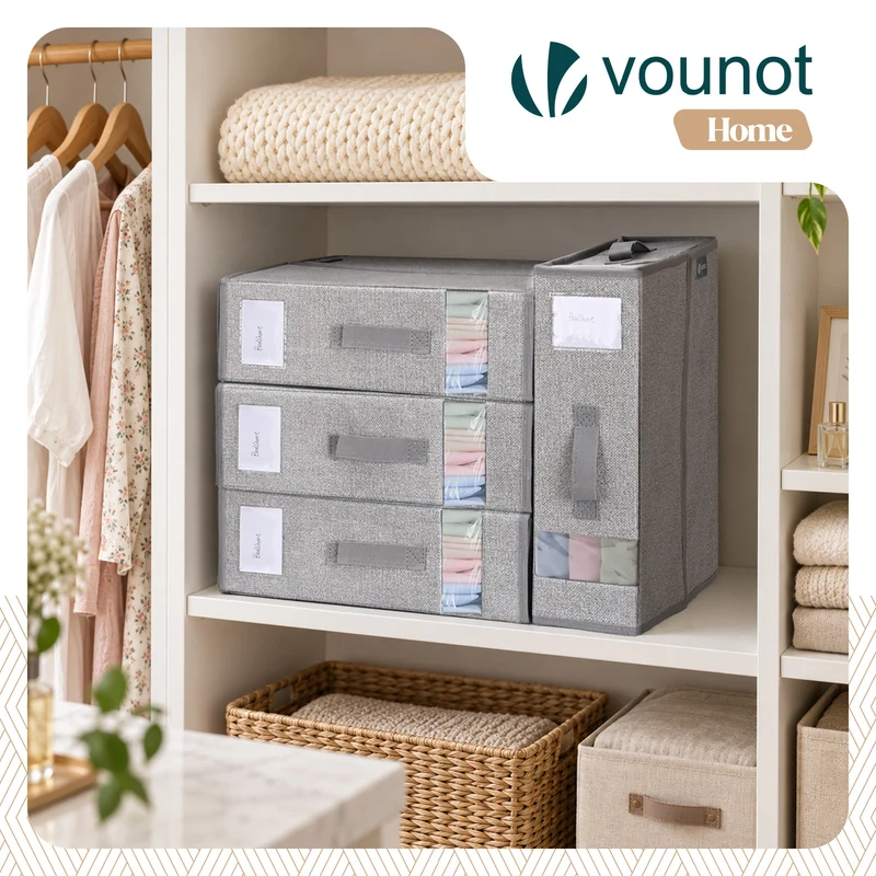 Lot de 3 Sacs de Rangement Drap de Lit Pliable 38,5x33x12cm Gris
