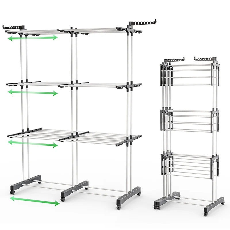 Sechoir a linge etendoir extensible et pliable grande capacite sechage 190x53x170cm Blanc