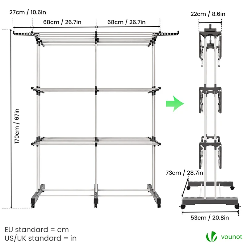 Sechoir a linge etendoir extensible et pliable grande capacite sechage 190x53x170cm Blanc