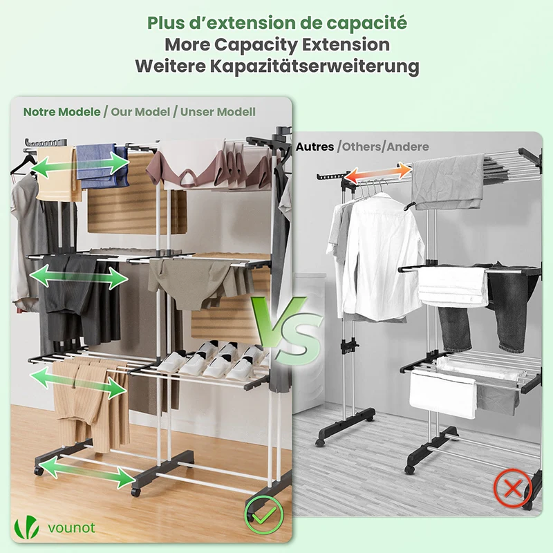 Sechoir a linge etendoir extensible et pliable grande capacite sechage 190x53x170cm Blanc