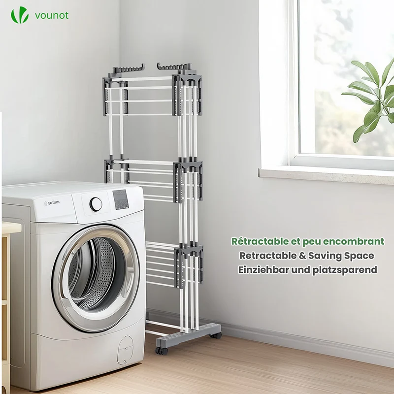 Sechoir a linge etendoir extensible et pliable grande capacite sechage 190x53x170cm Blanc