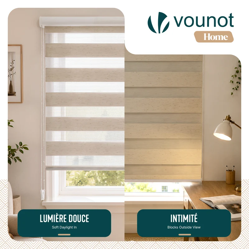 Lot de 2 Store enrouleur jour nuit double 80x150cm Lin
