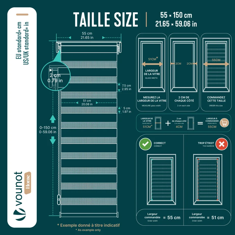 Lot de 2 Store enrouleur jour nuit double 55x150cm Lin