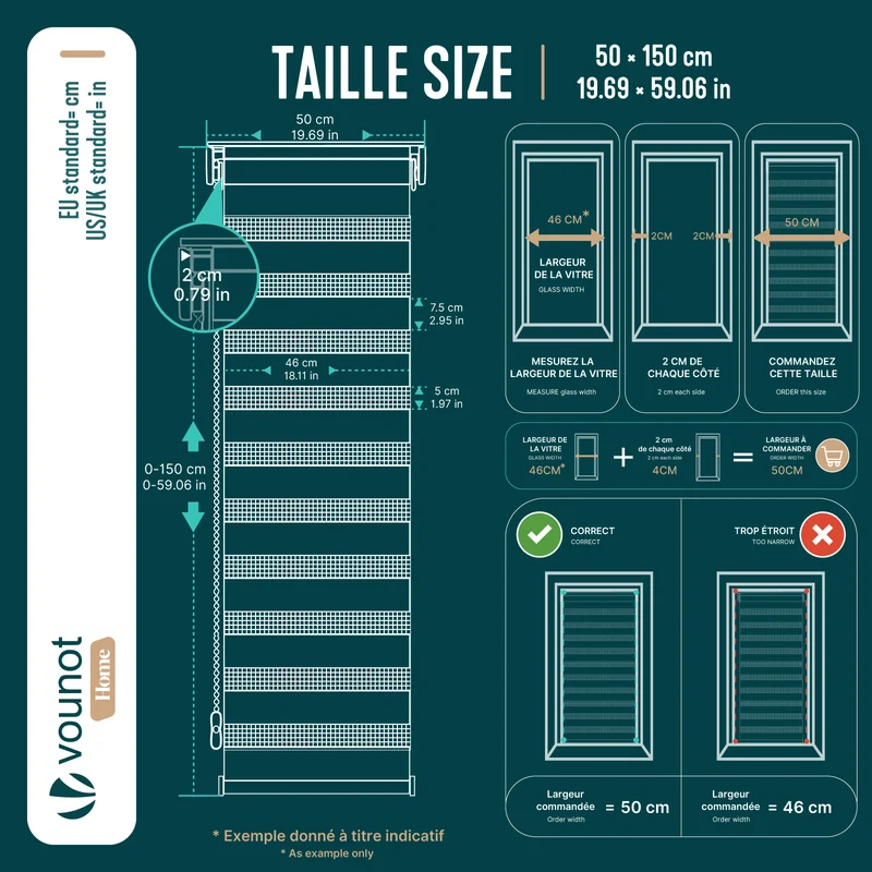 Lot de 2 Store enrouleur jour nuit double 50x150cm Lin