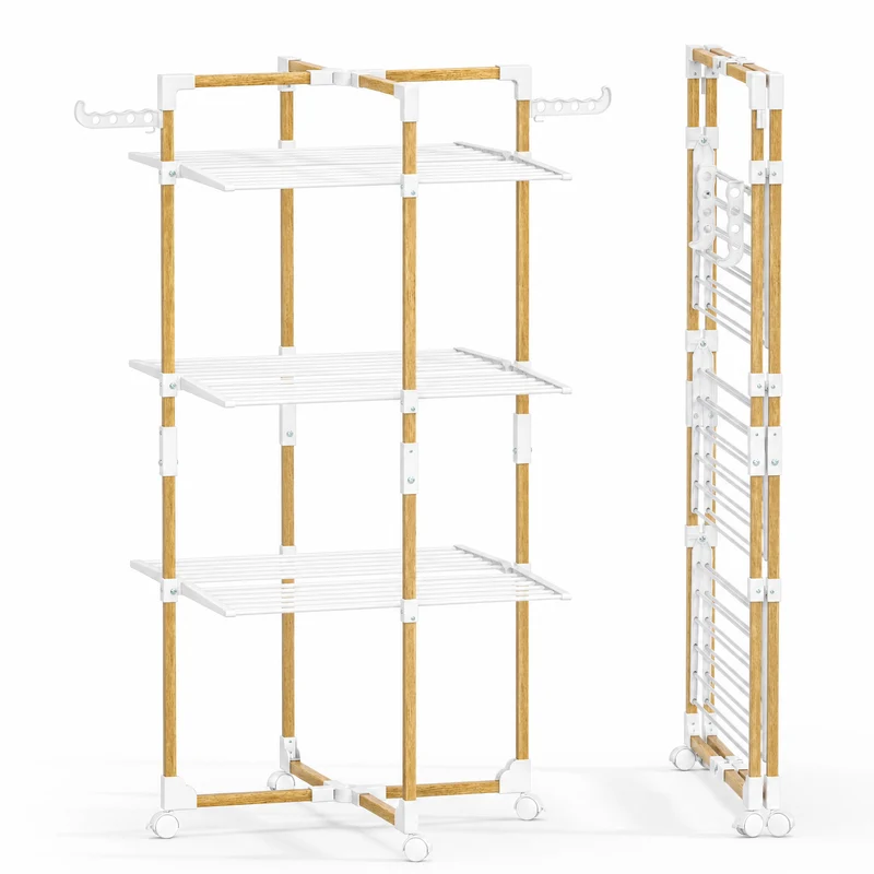 Sechoir a linge vertical tour etendoir pliable 3 niveaux 99x69x135.5 cm style bois blanc