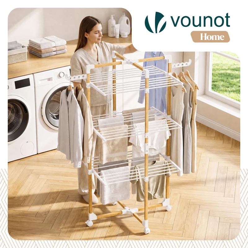 Sechoir a linge vertical tour etendoir pliable 3 niveaux 99x69x135.5 cm style bois blanc