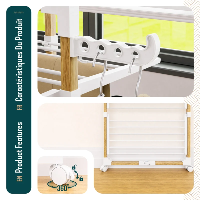 Sechoir a linge vertical tour etendoir pliable 3 niveaux 99x69x135.5 cm style bois blanc