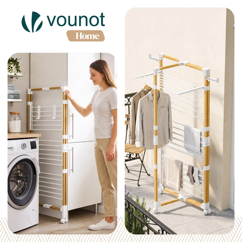 Sechoir a linge vertical tour etendoir pliable 3 niveaux 99x69x135.5 cm style bois blanc