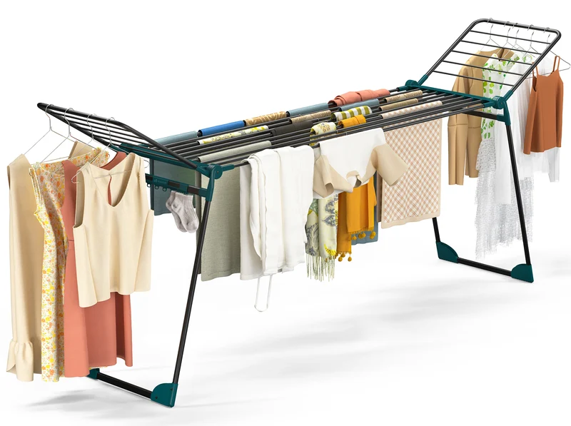Etendoir a linge telescopique pliable extensible ailes hautes 284x55x122cm metal noir