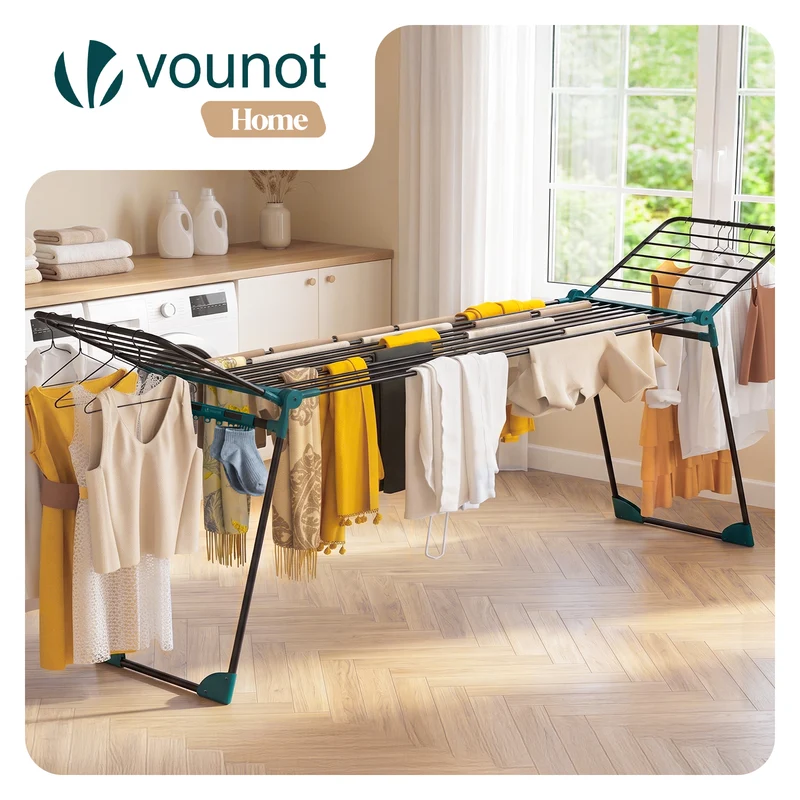 Etendoir a linge telescopique pliable extensible ailes hautes 284x55x122cm metal noir