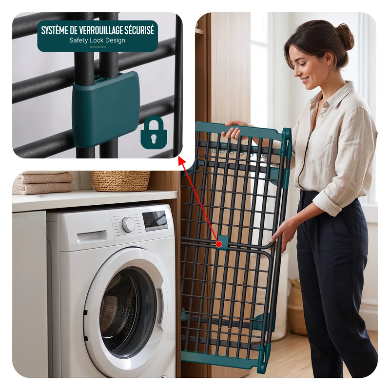 Etendoir a linge telescopique pliable extensible ailes hautes 284x55x122cm metal noir