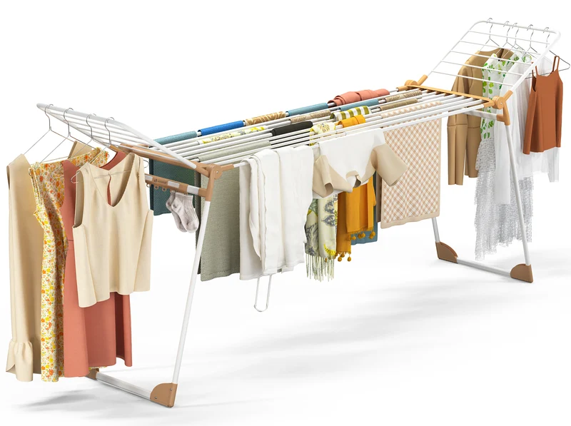 Etendoir a linge telescopique pliable extensible ailes hautes 284x55x122cm metal blanc