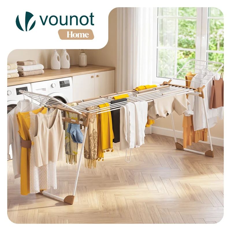 Etendoir a linge telescopique pliable extensible ailes hautes 284x55x122cm metal blanc
