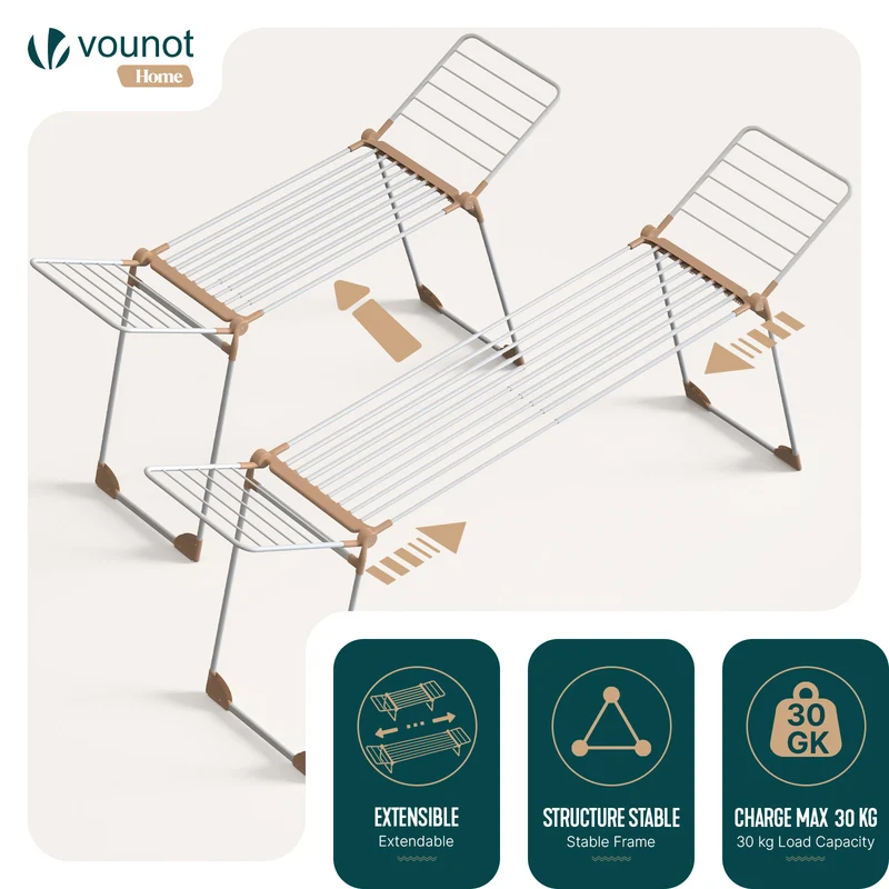 Etendoir a linge telescopique pliable extensible ailes hautes 284x55x122cm metal blanc