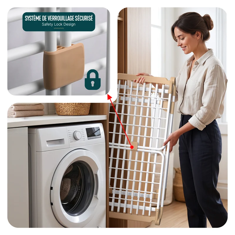 Etendoir a linge telescopique pliable extensible ailes hautes 284x55x122cm metal blanc