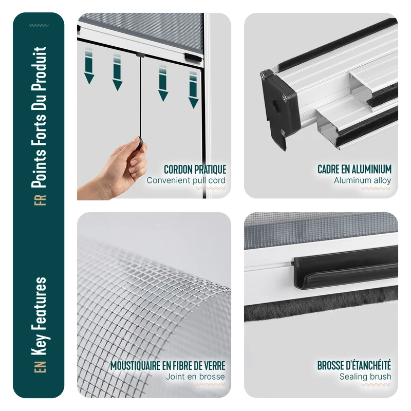 Store moustiquaire pour fenetre enroulable et recoupable en aluminium L150 x H160 cm Blanc