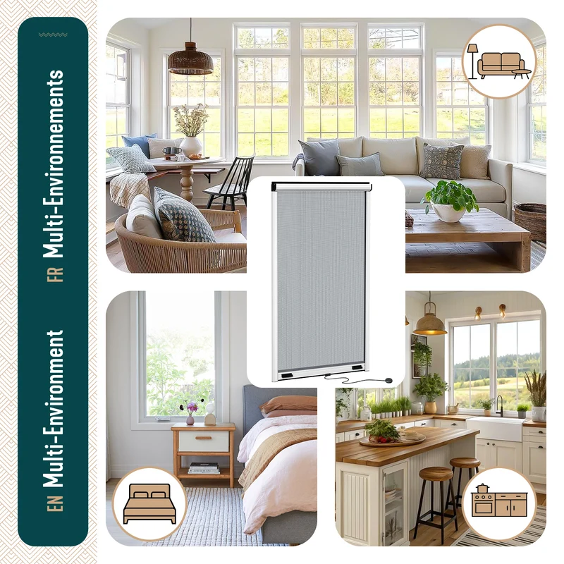 Store moustiquaire pour fenetre enroulable et recoupable en aluminium L80 x H130 cm Blanc