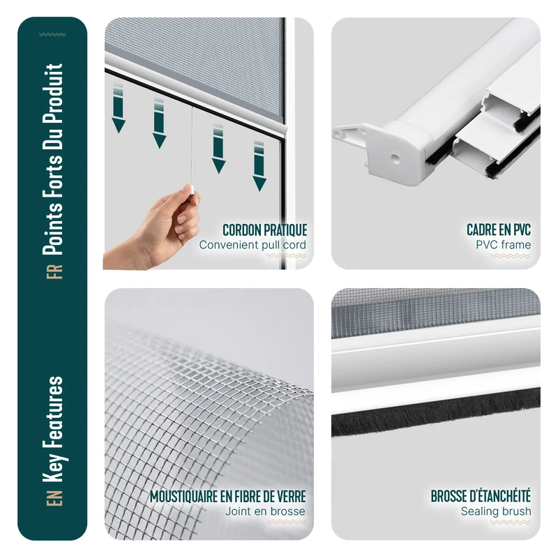 Store moustiquaire pour fenetre enroulable et recoupable en pvc L100 x H160 cm Blanc