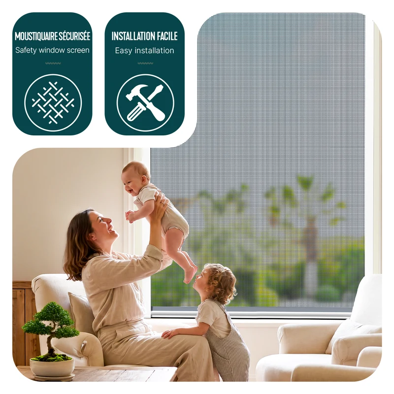 Store moustiquaire pour fenetre enroulable et recoupable en pvc L130 x H160 cm Blanc