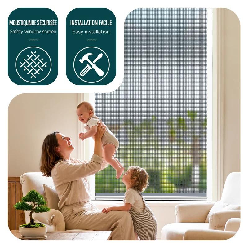 Store moustiquaire pour fenetre enroulable et recoupable en pvc L100 x H160 cm Blanc