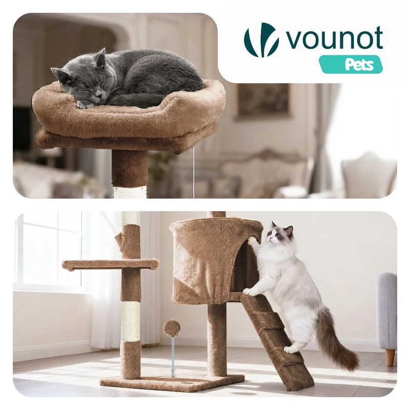 Arbre a chat 112cm multi niveaux Griffoir et niche Marron