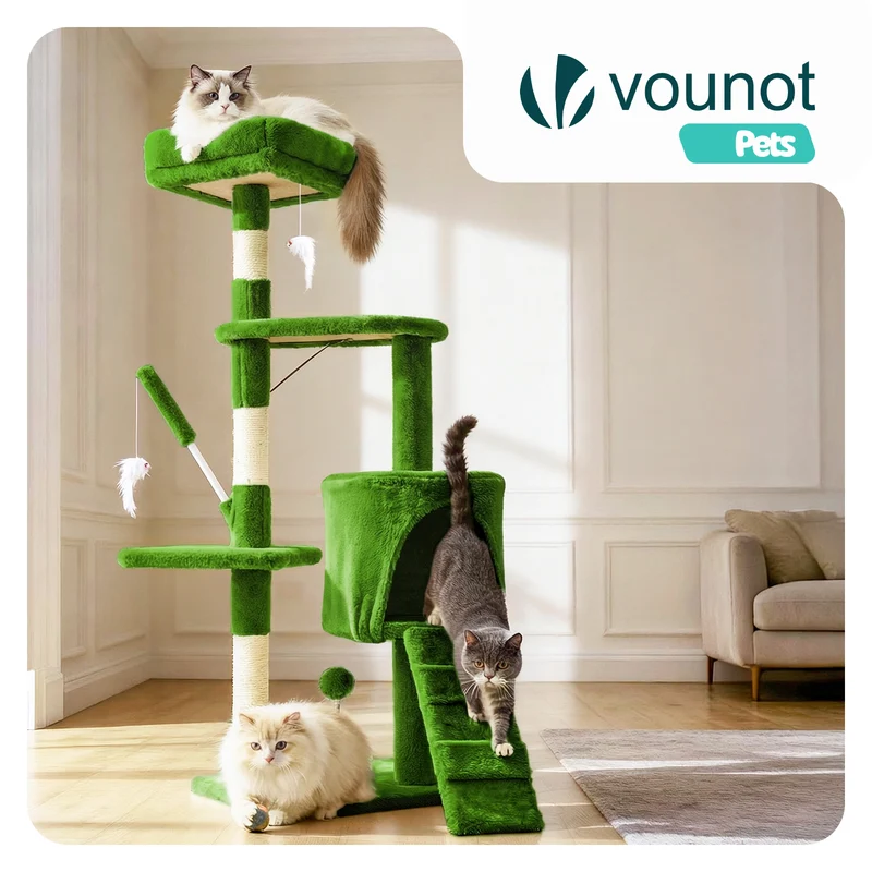 Arbre a chat 112cm multi niveaux Griffoir et niche Vert
