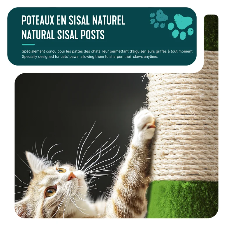 Arbre a chat 112cm multi niveaux Griffoir et niche Vert
