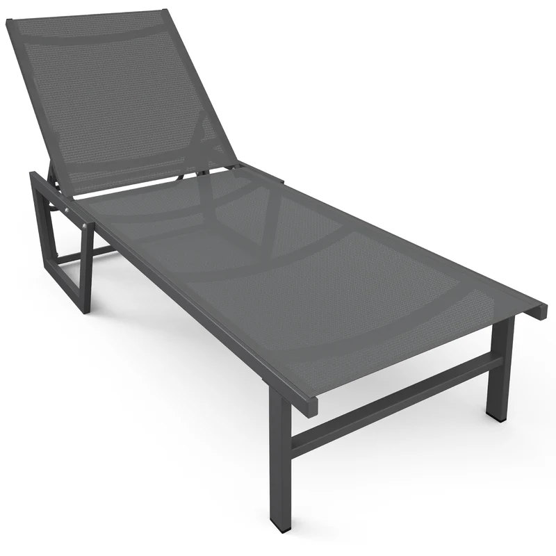 Bain de soleil transat aluminium en textilene 190x62x31cm gris