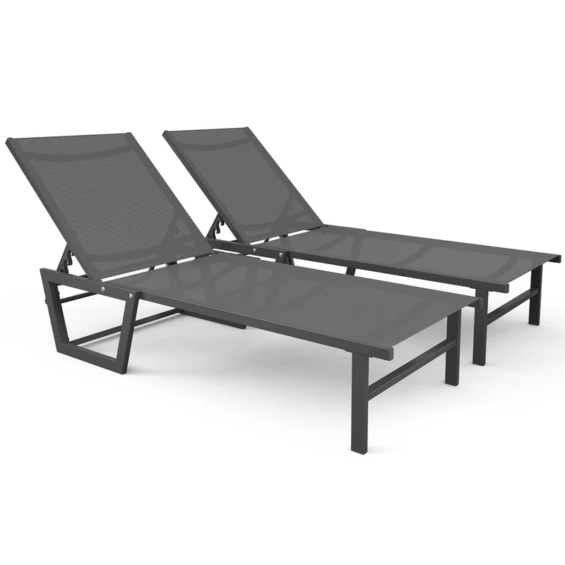 Lot de 2 Bain de soleil transat aluminium en textilene 190x62x31cm gris