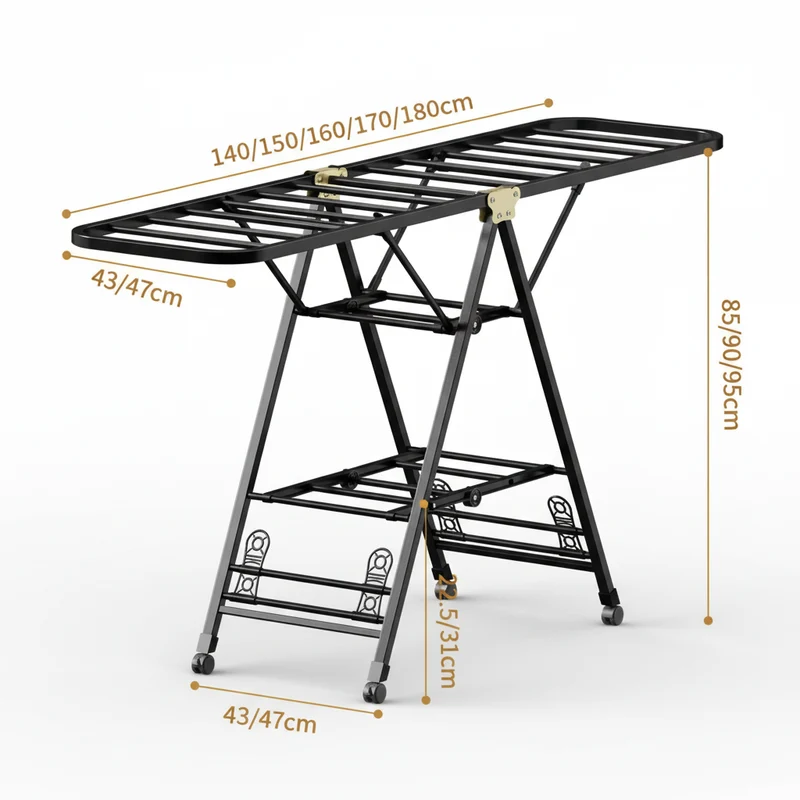 Étendoir à linge pliable en acier carbone mobile