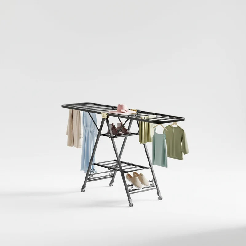 Étendoir à linge pliable en acier carbone mobile