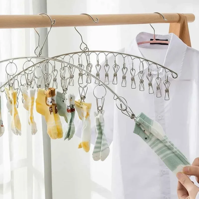 Cintre pour étendoir à linge inox avec pinces
