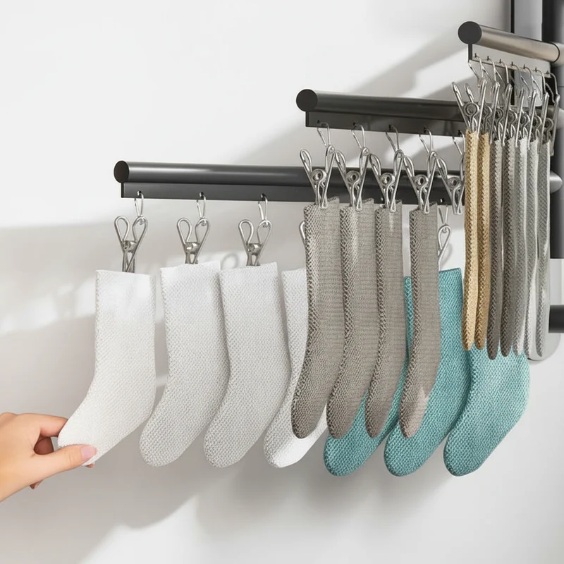 Étendoir à linge mural rabattable aluminium avec pinces
