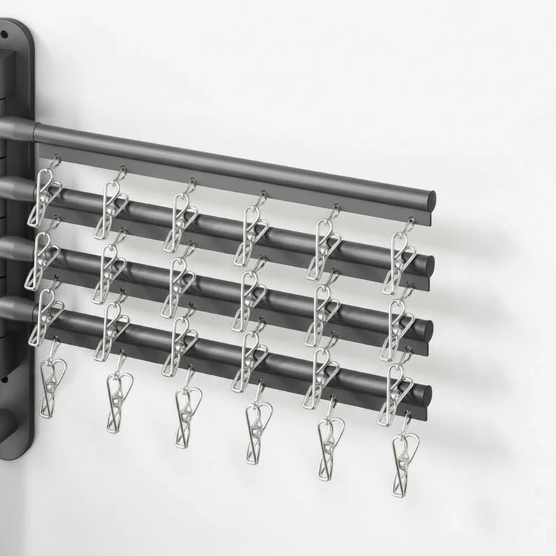 Étendoir à linge mural rabattable aluminium avec pinces