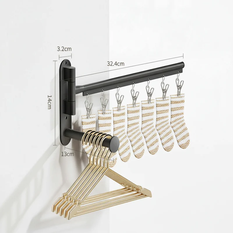 Étendoir à linge mural rabattable aluminium avec pinces