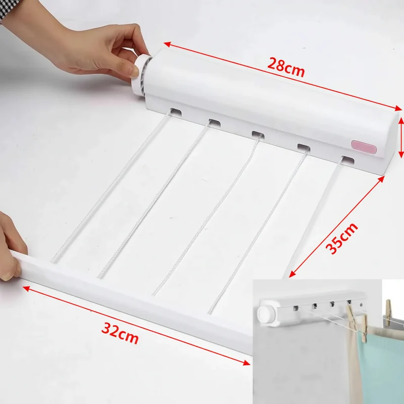 Étendoir à linge mural rétractable 5 fils extensible