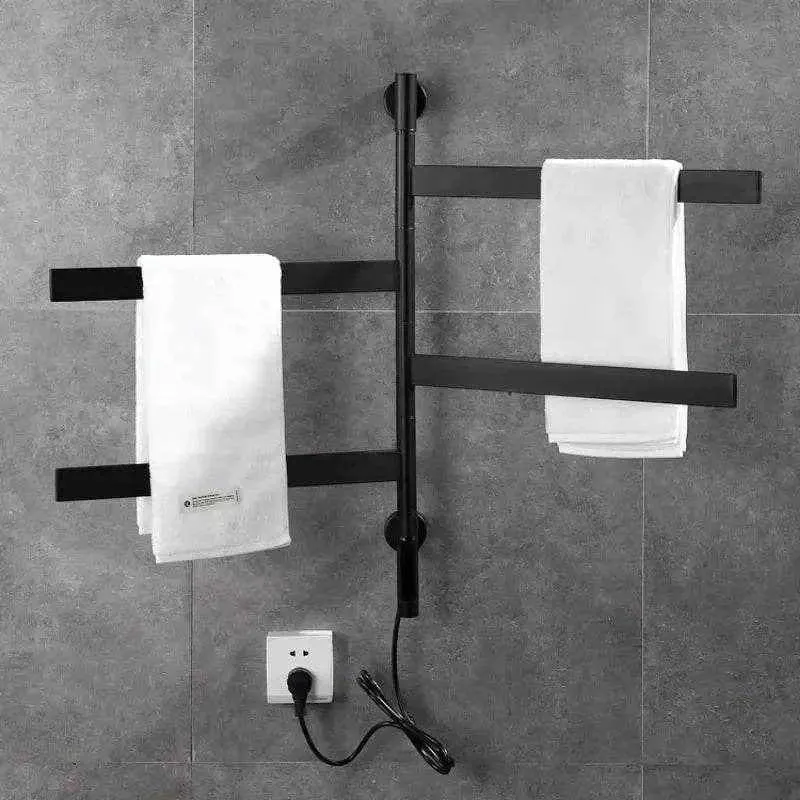 Étendoir à linge chauffant mural noir pliable