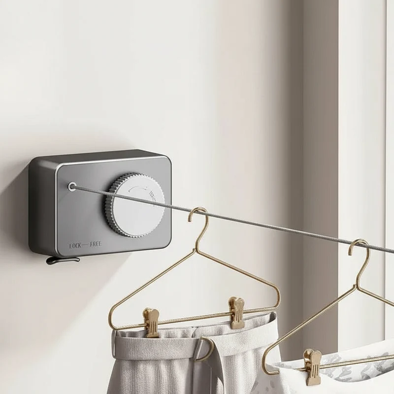 Étendoir à linge mural rétractable corde plastique