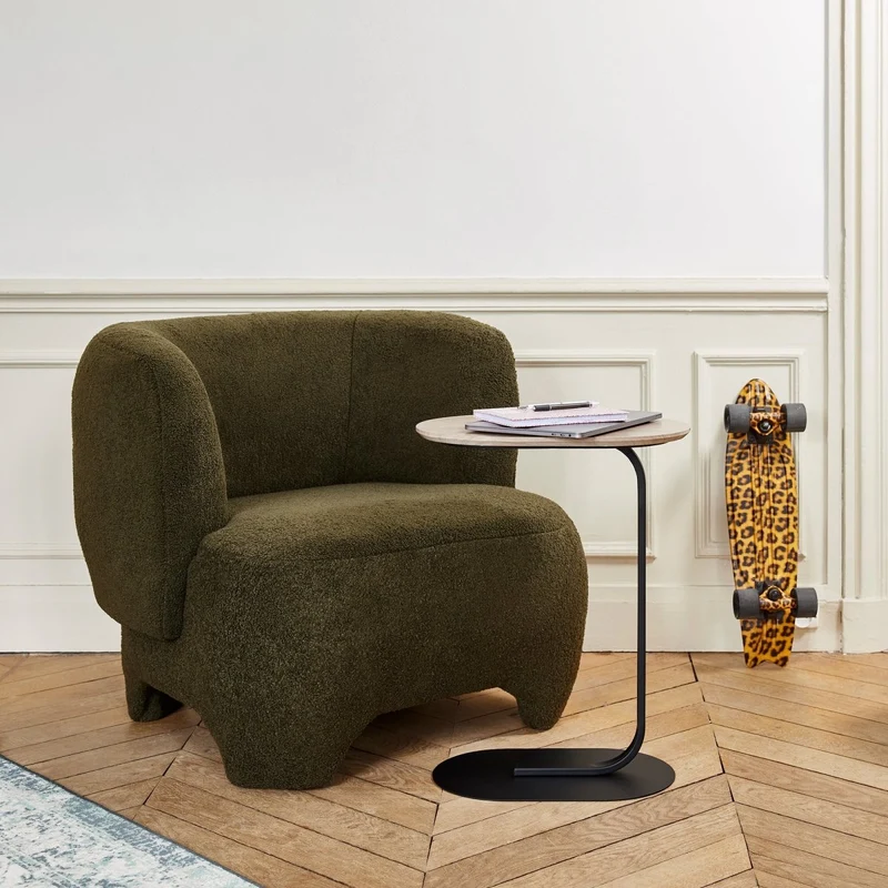NOA - Fauteuil en laine boucl e vert kaki