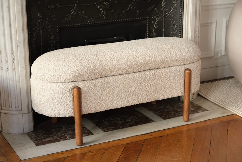 Marianne Banc coffre de rangement en tissu boucl cr me
