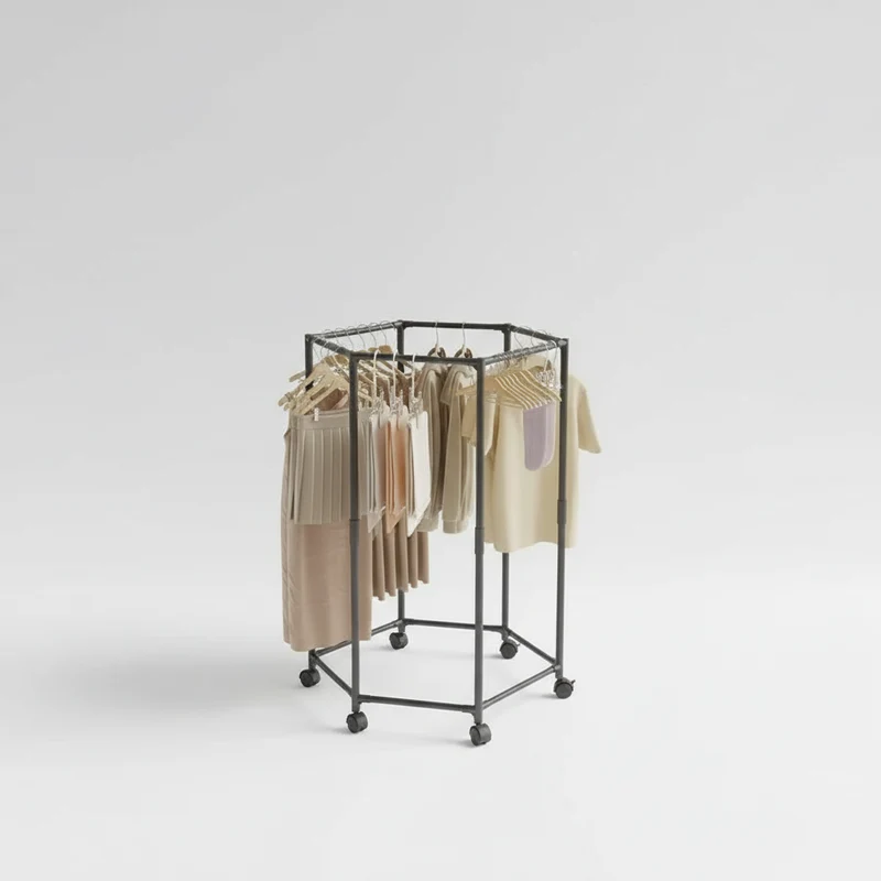 Étendoir à linge intérieur hexagonal rotatif à roulettes