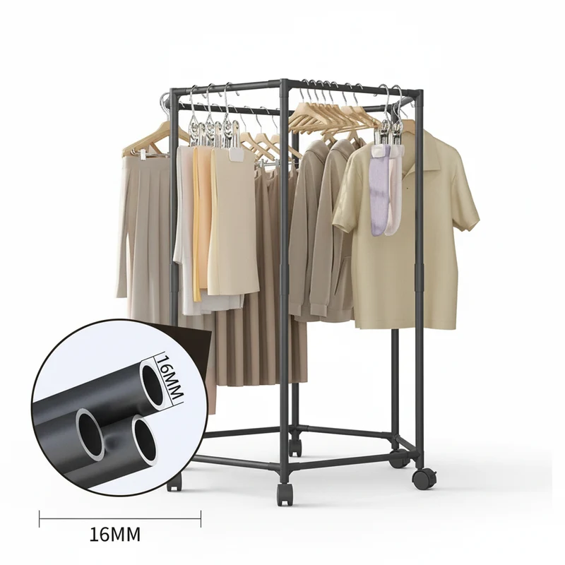 Étendoir à linge intérieur hexagonal rotatif à roulettes