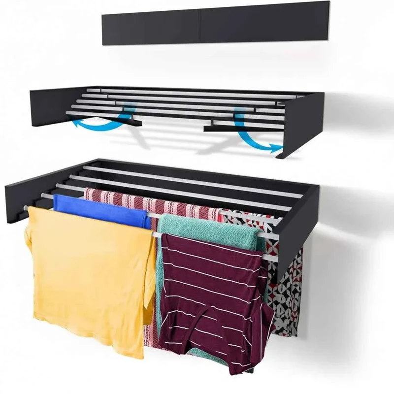 Étendoir à linge mural rabattable inox 5 barres