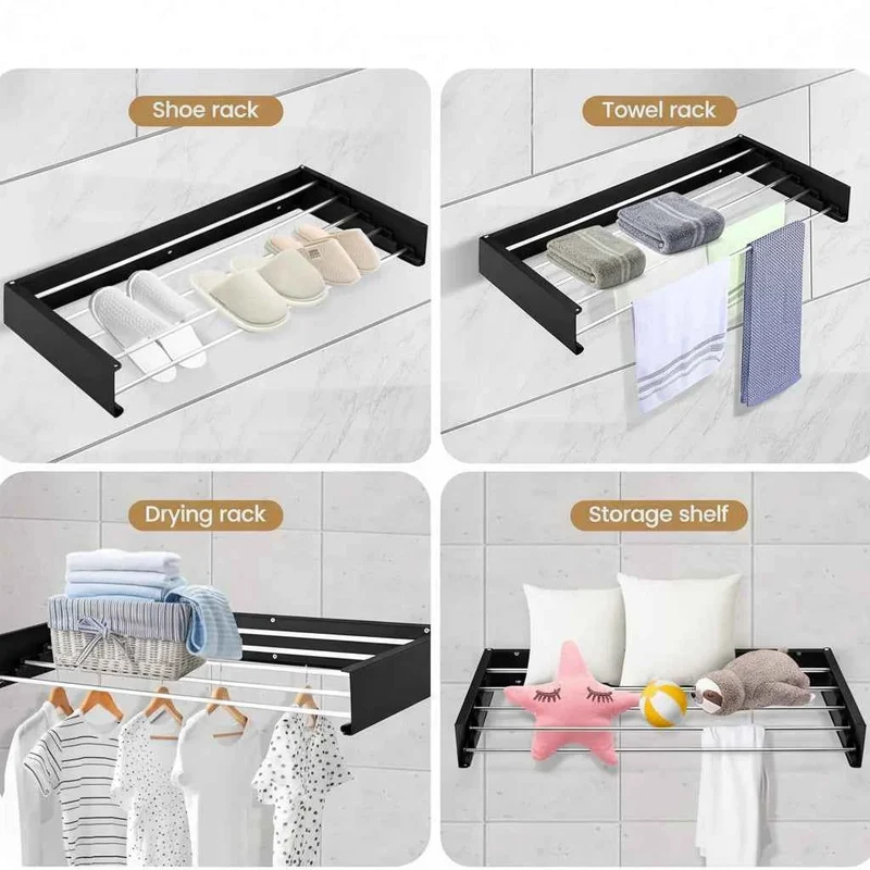 Étendoir à linge mural rabattable inox 5 barres