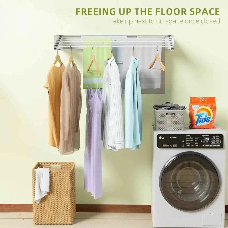 Étendoir à linge mural rabattable inox 5 barres