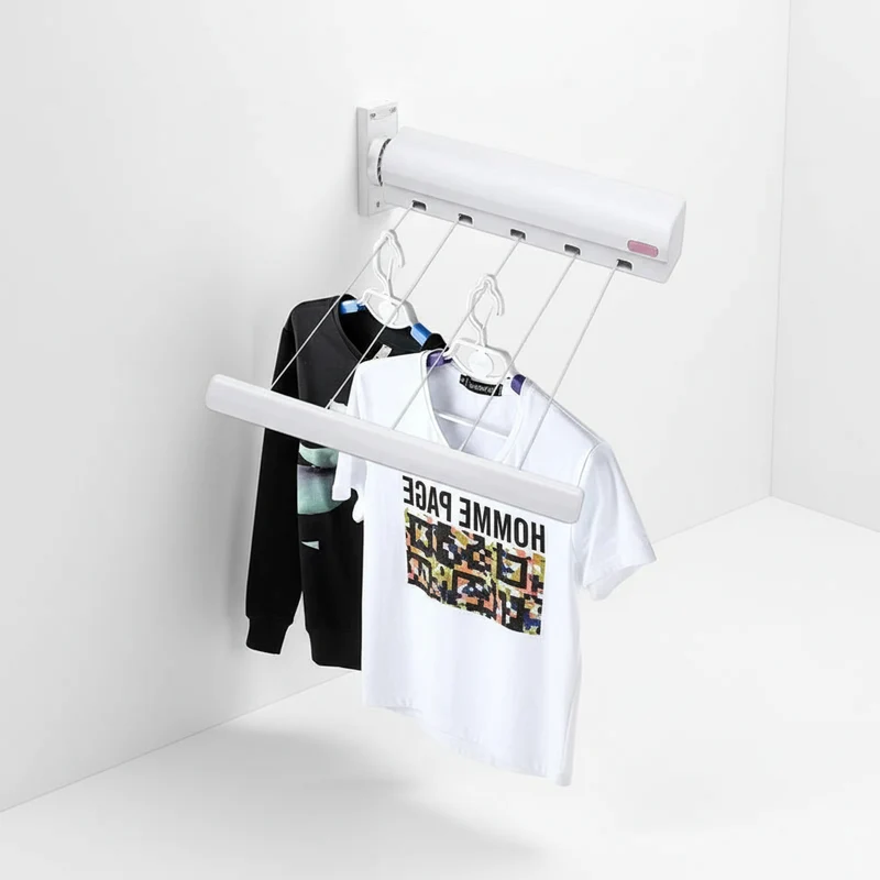 Étendoir à linge mural rétractable 5 fils 3,7 m