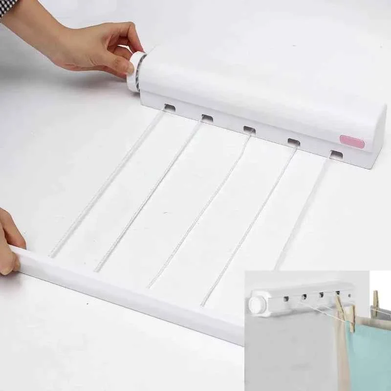 Étendoir à linge mural rétractable 5 fils 3,7 m