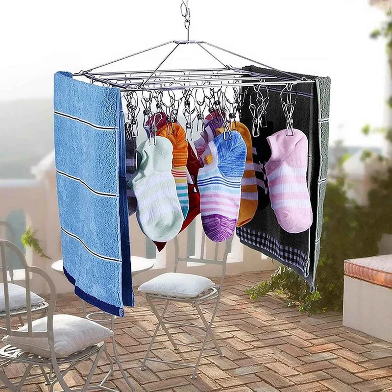 Petit étendoir à linge 24 pinces pliable rotatif