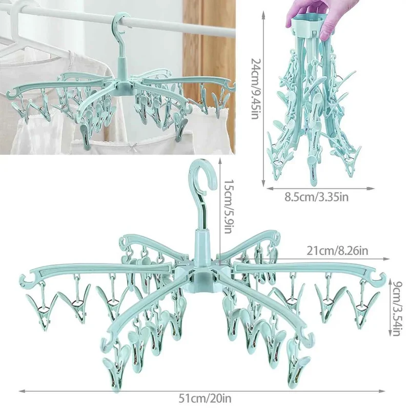 Petit étendoir à linge 24 pinces pliable rotatif