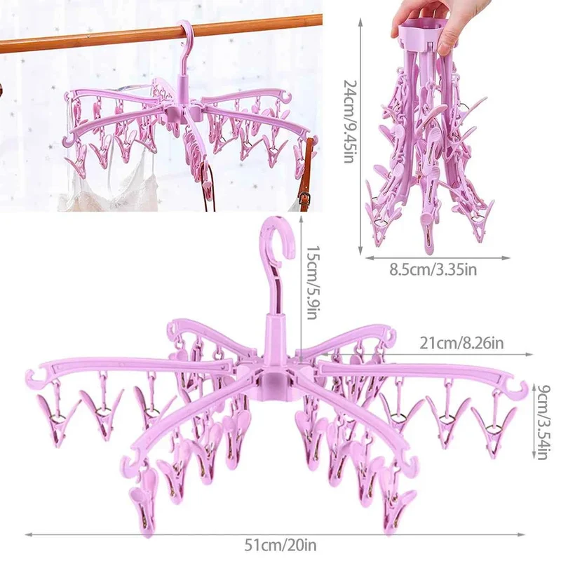 Petit étendoir à linge 24 pinces pliable rotatif